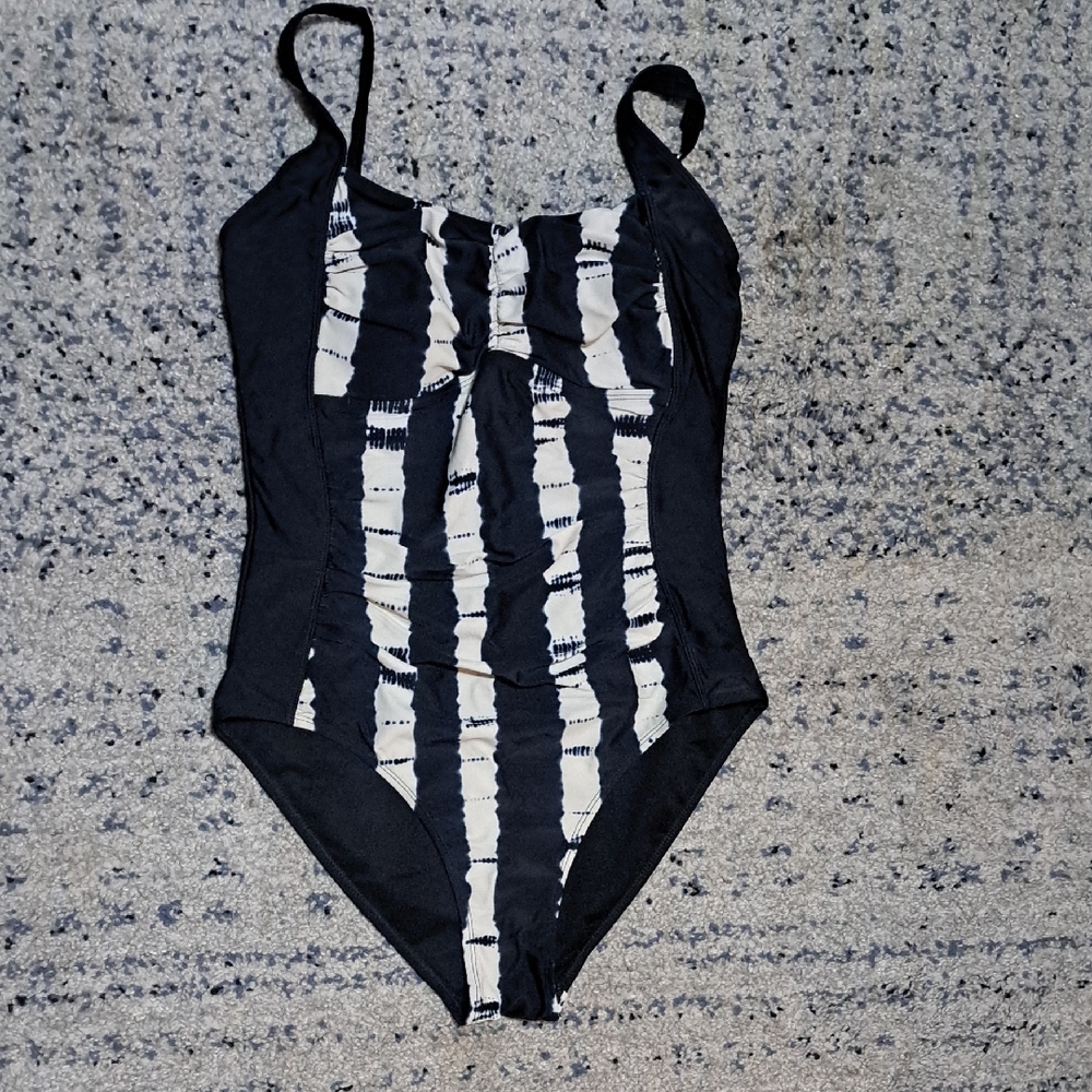 Black and White Striped Women Swim One Piece
